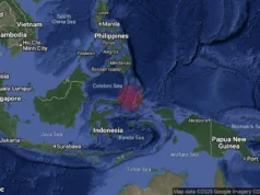 Gempa bumi sederhana dengan magnitud 5.8 melanda Laut Molucca Utara.