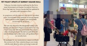 Prihatin terhadap kebimbangan pengunjung, Sunway Square Mall mengambil langkah tegas dengan melarang kemasukan haiwan ke dalam premis. Keputusan ini diambil untuk memastikan keselamatan dan keselesaan semua pengunjung. Mall berkenaan berharap dengan larangan ini, suasana lebih selesa dapat terjamin dan kebersihan premis dapat dipelihara.