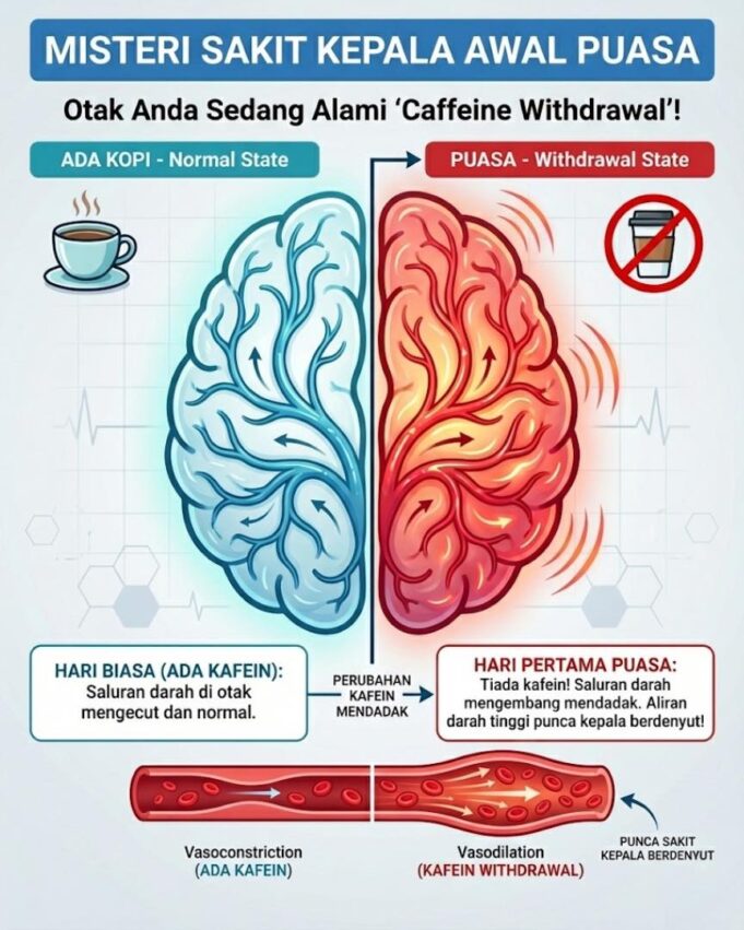 Kepala Berdenyut Macam Nak Pecah Pada 3 Hari Pertama Puasa? Anda Mungkin Sedang Mengalami Dehidrasi atau Penyesuaian Badan.