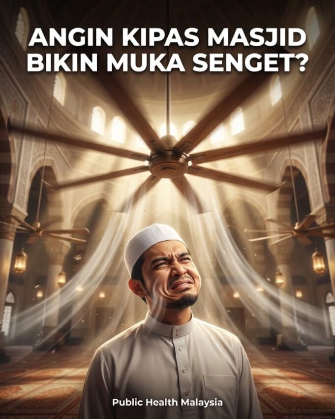 Fahamkan Dapat saf depan sekali betul-betul bawah kipas gergasi masjid memang rasa macam tenang dan nyaman.
Tajuk: “Keberkatan Saf Depan di Bawah Kipas Gergasi”