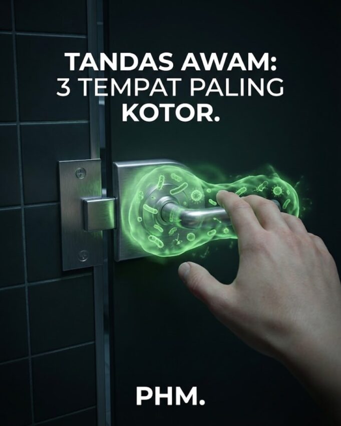 Ada 3 tempat dalam tandas awam yang lebih kotor dari mangkuk tandas: tombol pintu, pemegang tisu, dan permukaan sinki.