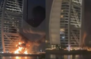 Video menunjukkan insiden di Hotel Burj Al Arab, Dubai, ketika serpihan dari peluru berpandu menyebabkan kebakaran kecil. Kejadian itu menarik perhatian ramai, walaupun hotel ikonik ini terkenal dengan tahap keselamatannya yang tinggi. Dalam klip tersebut, kita dapat melihat reaksi cepat pasukan penyelamat yang berusaha mengawal situasi. Walau bagaimanapun, tiada laporan kecederaan serius, dan hotel ini beroperasi seperti biasa selepas insiden tersebut.