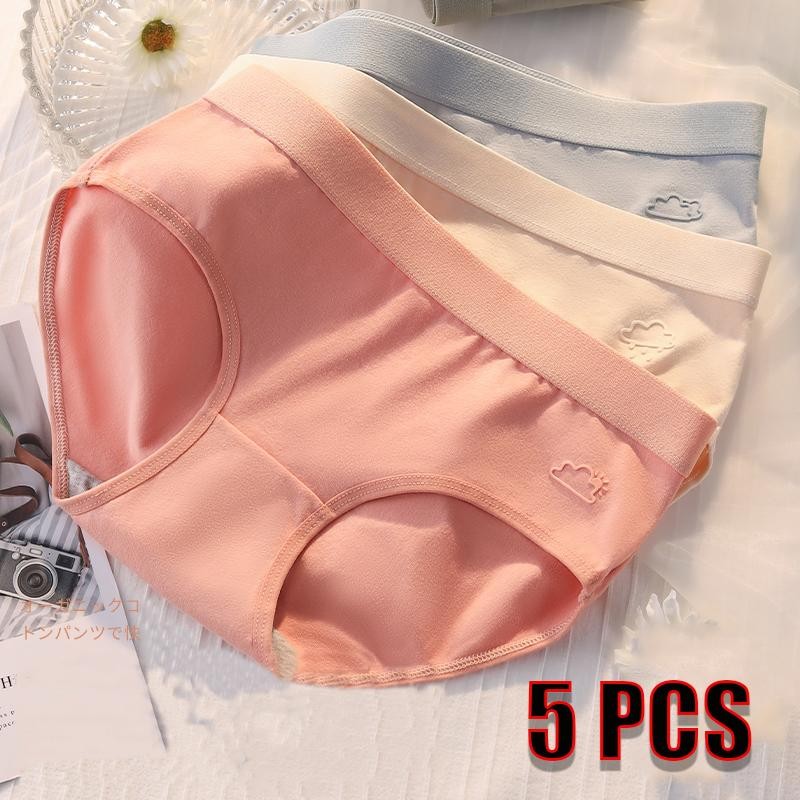 5PCS Seluar dalam kapas wanita, seluar dalam pertengahan yang selesa, seluar dalam asas, seluar dalam warna pepejal