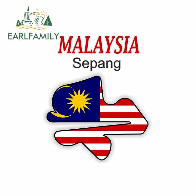 EARLFAMILY 13cm x 10.7cm for Malaysia Sepang F1 Circuit Logo Car Stickers Vinyl JDM Bumper Trunk Truck Graphics Decals Car Accessories