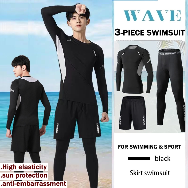 Men Swimming Beach UV Protection Long Sleeve Surf Diving Swimsuit T-shirt Baju Mandi Lelaki男长袖泳衣泳裤Baju Renang Lelaki Dewasa Swimming Suit Man Baju Mandi Seluar Renang Seluar Mandi Swimsuit Man Baju Swimming