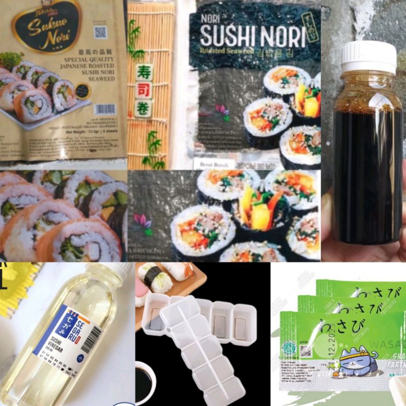 Sushi Nori Sakao Nori Halal contains 5 sheets + Bamboo sushi roller | Also available Sushi Vinegar, Sushi Soy Sauce, Molds, Skewers, Sushi and Mayonnaise Cutters