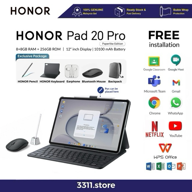 HONOR Pad 20 Pro | Pad 20 5G support sim | suitable office work online study streaming edit video official honor Pad20
