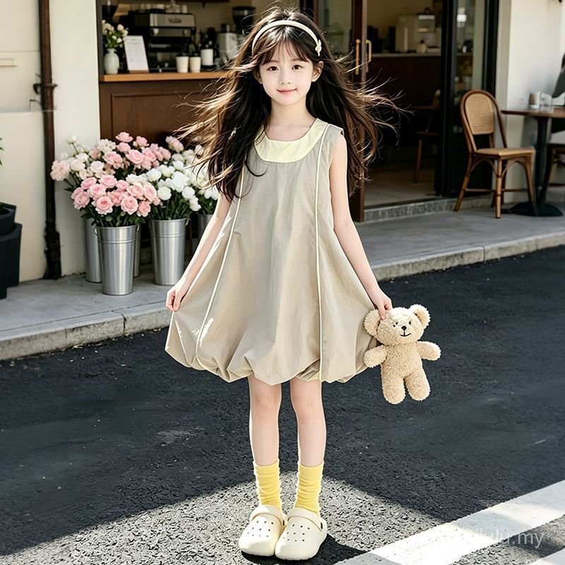 PIPILULU.KIDS2026 Pakaian Kanak-Kanak Gaun Perempuan Musim Panas Baru Bergaya Korea Gaun Tanpa Lengan Gaya Korea Gaun Puteri Bercorak Bunga Musim Panas Selesa Serbaguna Gaya Korea Barangan Panas Serbaguna Selesa Jepun dan Korea 2026
