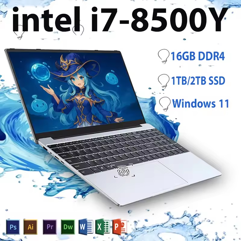 【Three-year warranty】15.6" Fingerprint Unlock laptop Windows 11 Pro Intel Core i7 8500Y Laptop 16GB DDR4 2TB SSD Laptop murah Office Computer PC Notebook